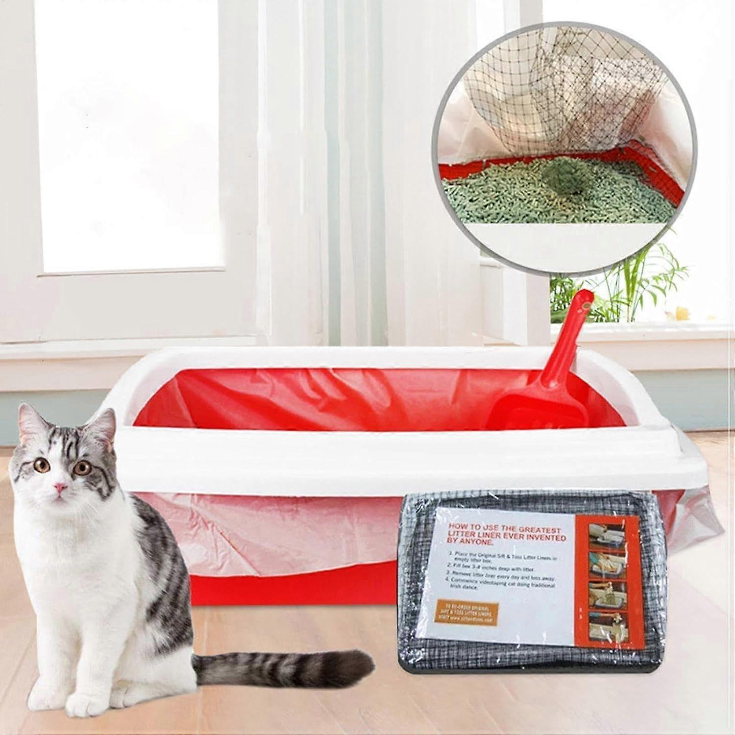 Cat Pan Liners Heavy Duty Sifting Pads With Drawstring Large Size Cat Litter Waste Bags For Indoor Kitten Tray Cleaning