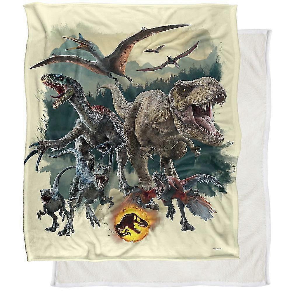25-26 Jurassic World: Dominion Blanket, Dino Predator Group Silky Touch Sherpa Back Super Soft Throw Blanketascf118