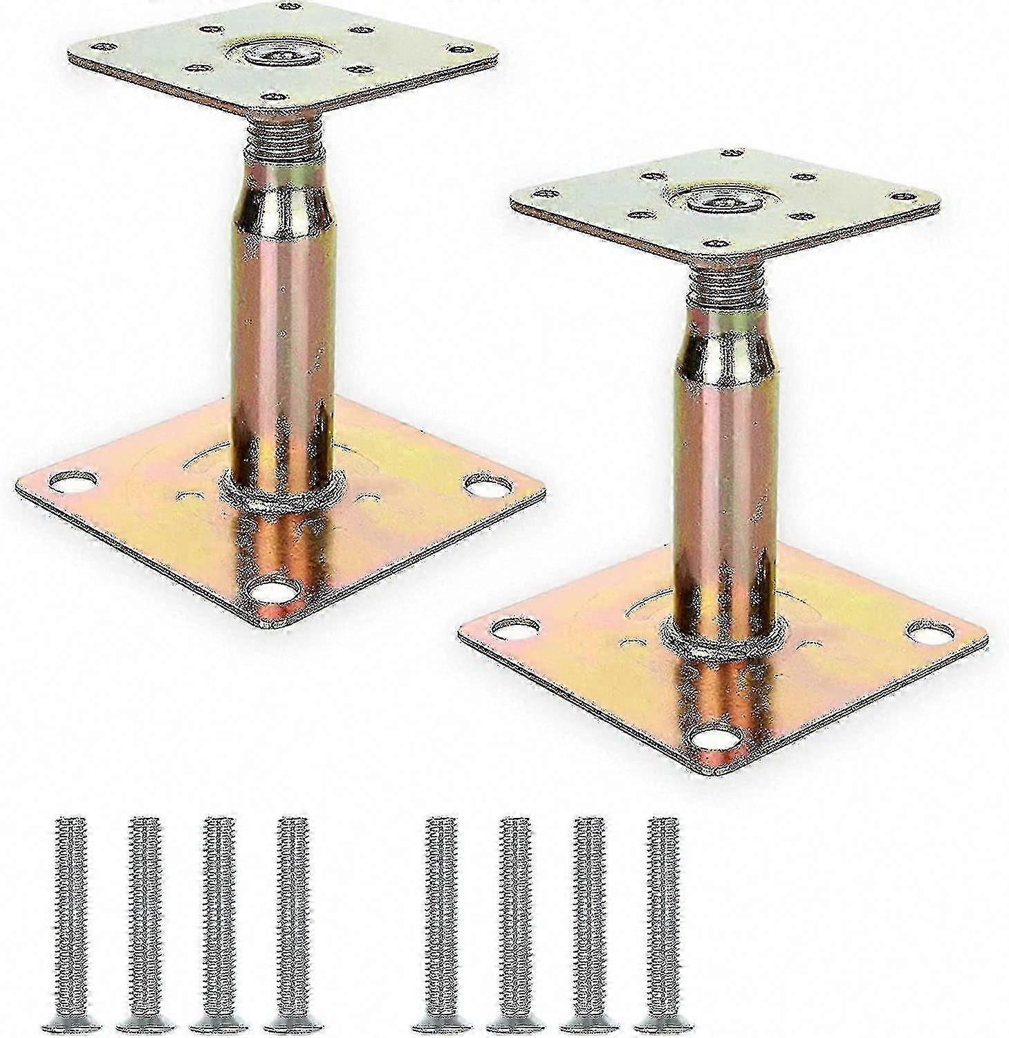 2pcs 100-150mm Galvanised Adjustable Elevated Post Base Support, Heavy Duty Roof Support For Building - Gold