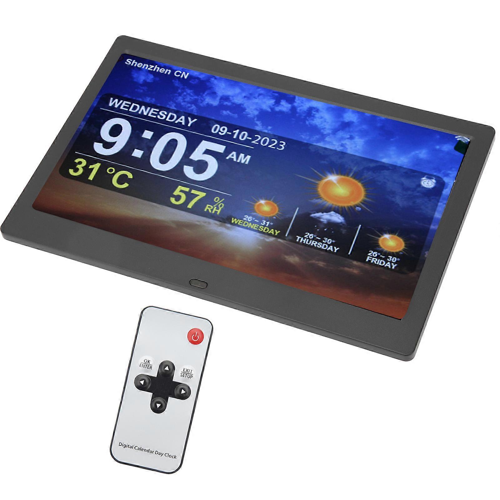 Digital Calendar Alarm Clock 10 Inch Large Display WiFi Auto Dimmable Date Day Alarm Clock with Remote Control for Home  Black