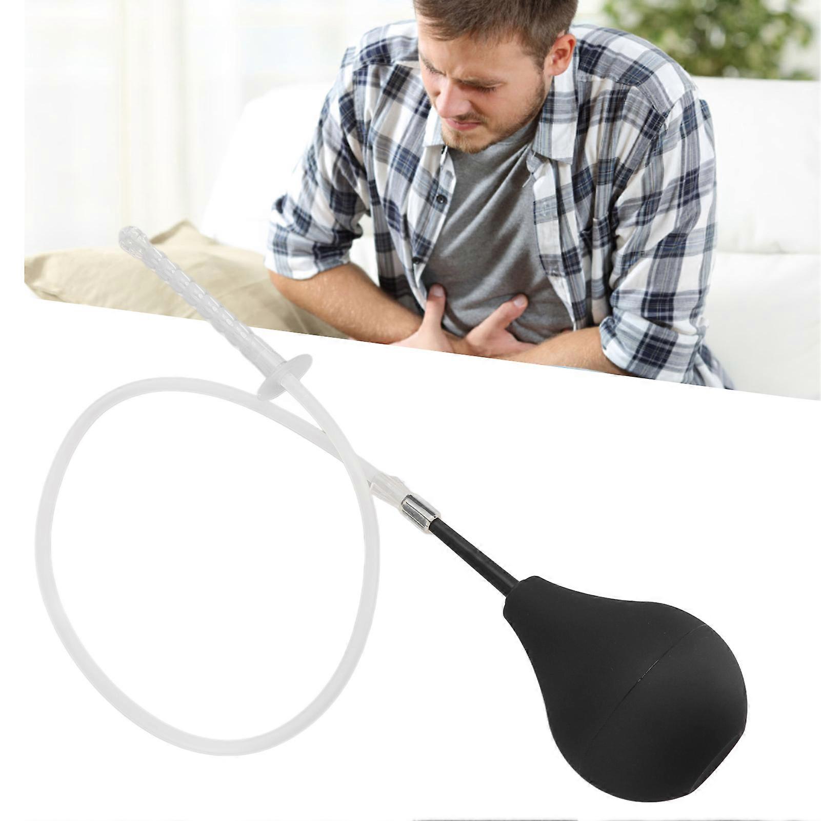 Black Silicone Enema Bulb Kit 224ML Clean Anal Douche with Hose and Replaceable Nozzle for Men Women 