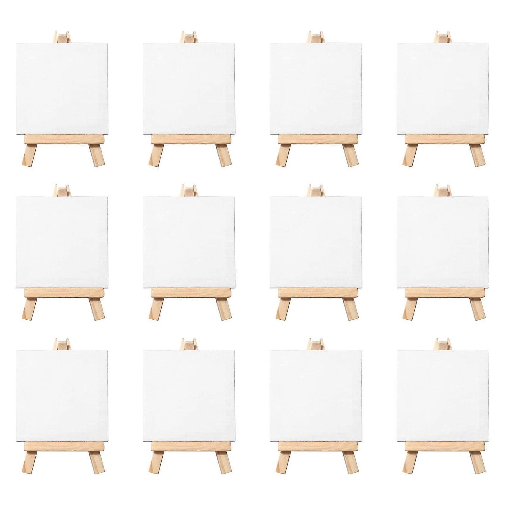 3 inch x3 inch Mini Canvas Set Contains: 12 Mini Canvases & 12 Mini Easels, 5 Inch Mini Easel Craft Drawing Kit