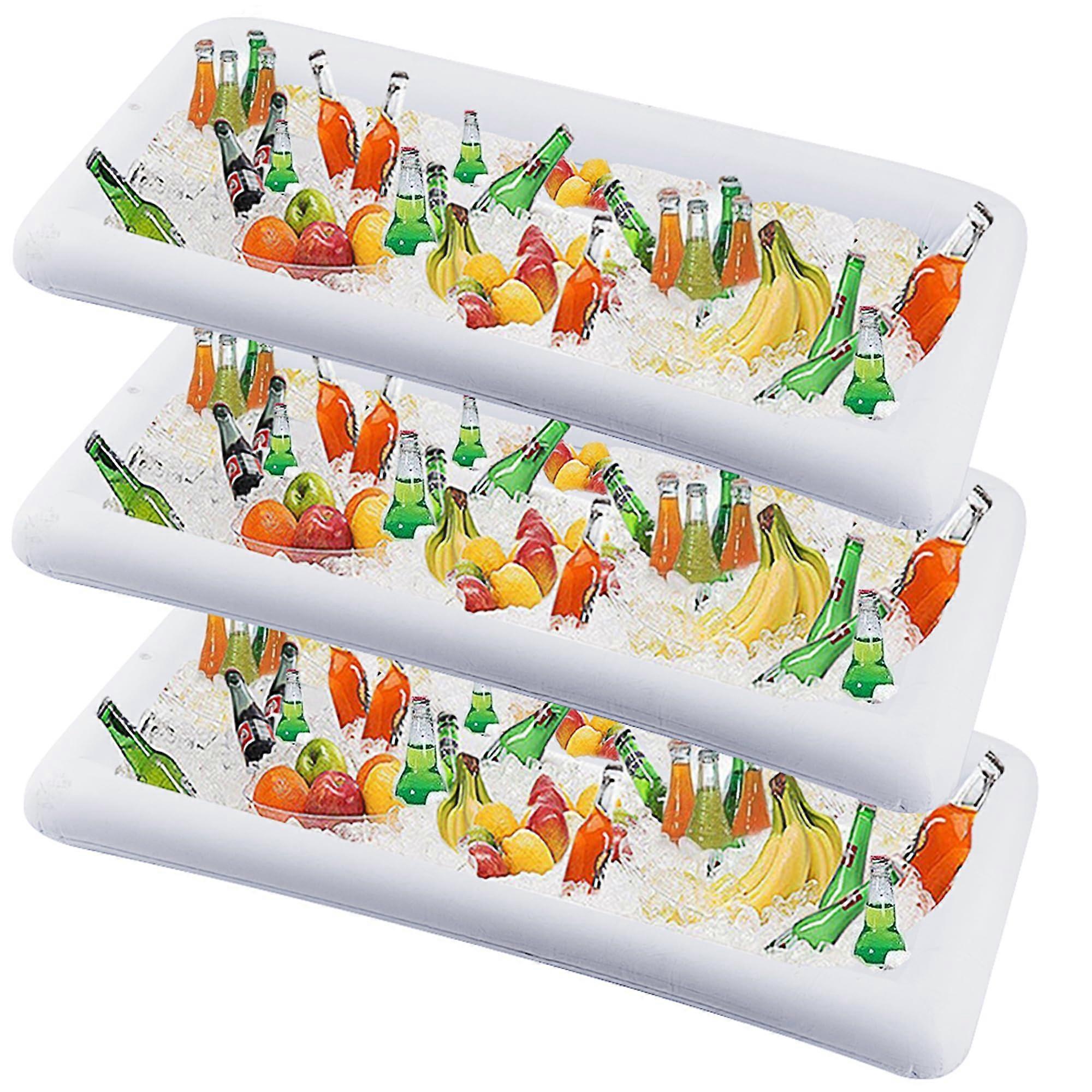 Inflatable Serving Bar 3Pack, Ice Serving Buffet Salad Cooler and Food Containers With Drain Plug BBQ Picnic Pool Party