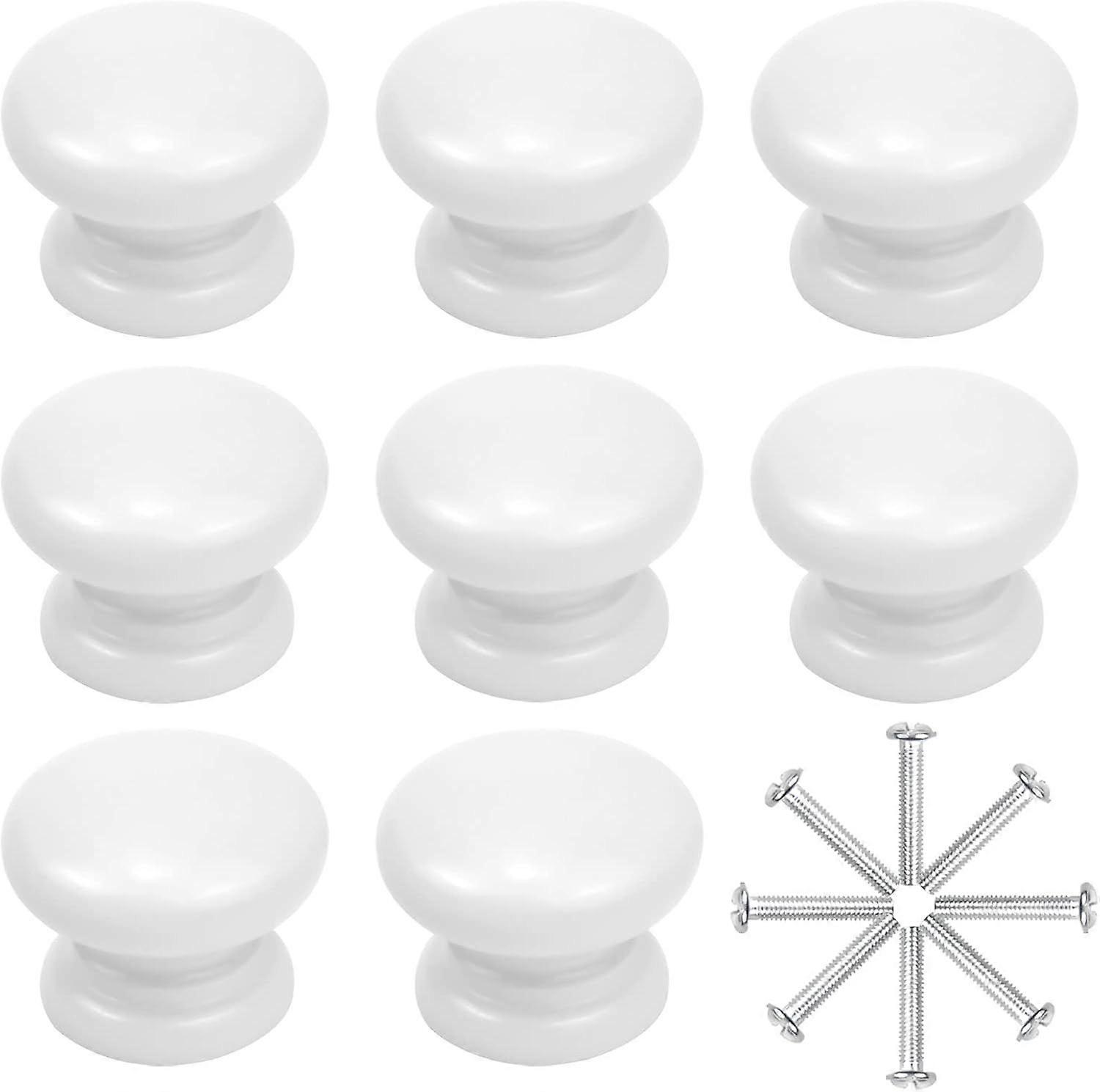 8 Cabinet Knobs, 33MM White Drawer Knobs Round Mushroom Door Knob Solid Handles