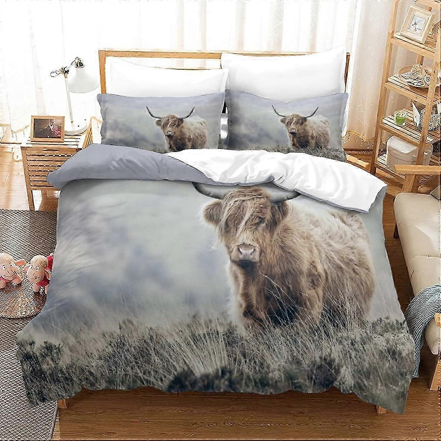 Bedding Single Bed Set Highland Cow Printed Single Size Bedding Sets Super Soft Microfiber Duvet Covers with Zipper with Pillowcases Hypoallergenic 14