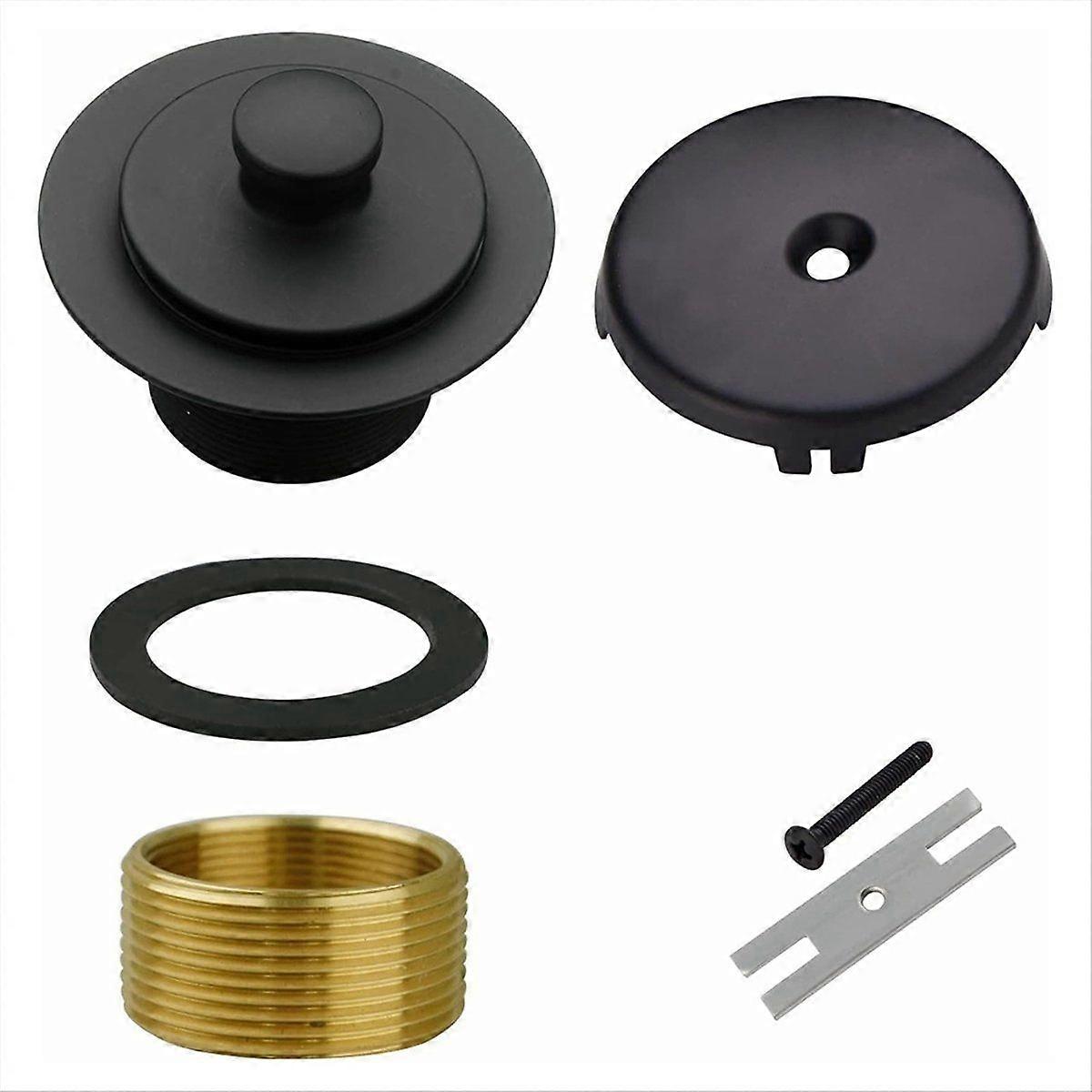 Tub Drain and Overflow Kit with Single Hole Overflow Faceplate Universal All Metal Lift & Turn Blac