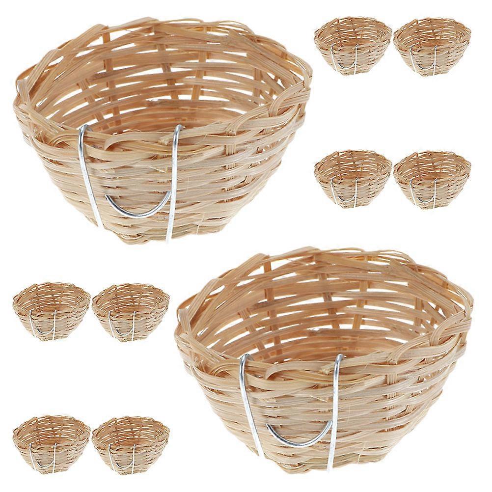Handmade Bamboo Bird Nest Cage for Breeding with Hook 10Pcs in Khaki