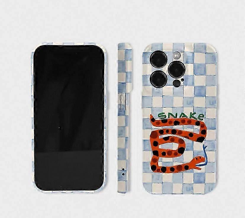 Case For Iphone 16/15/14/13/12/11 White Blue Checker Snake Case
