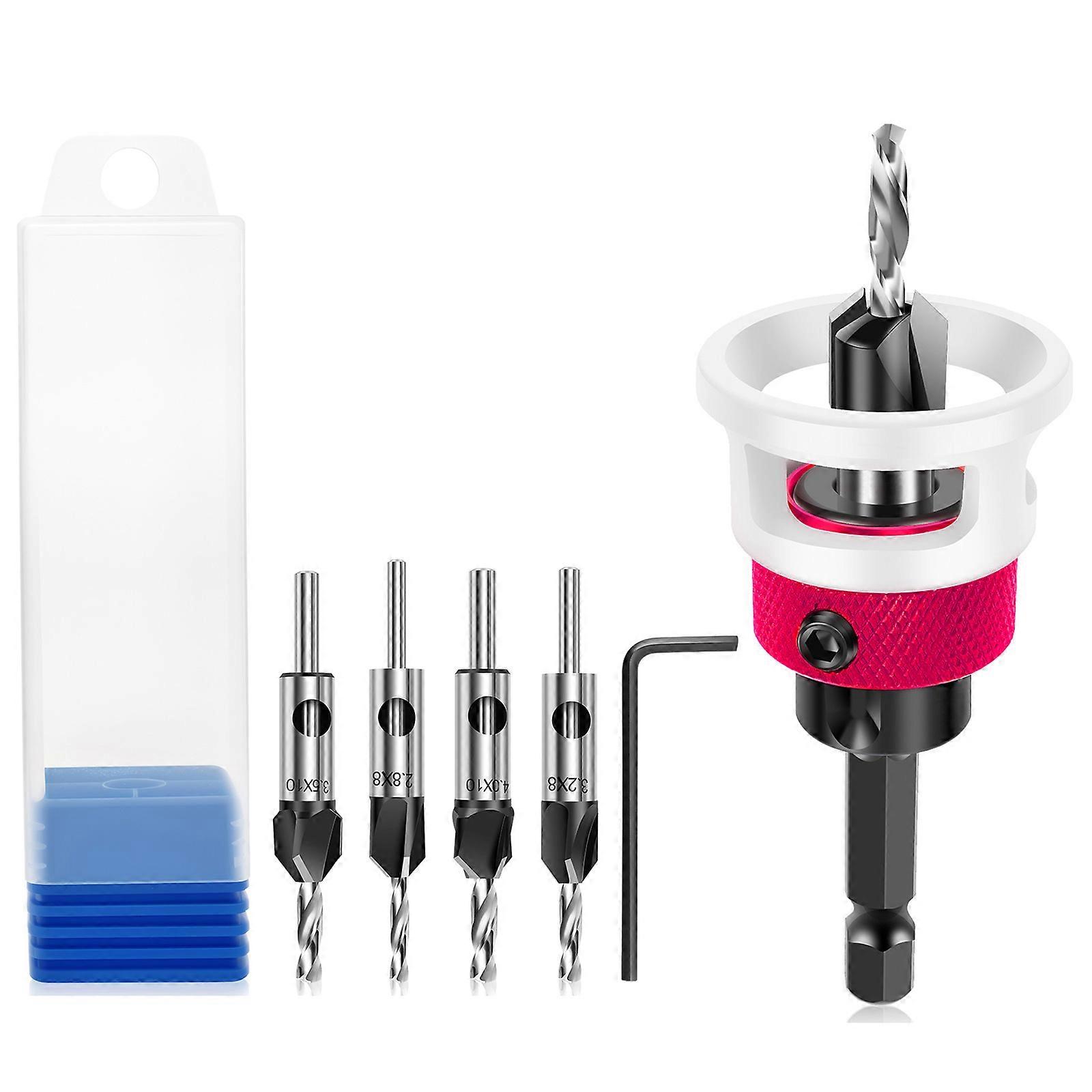 Countersink Drill Carbide Adjustable Depth For Wood Board Opening Countersunk Holes Power Tool Woodworking Accessories  Red