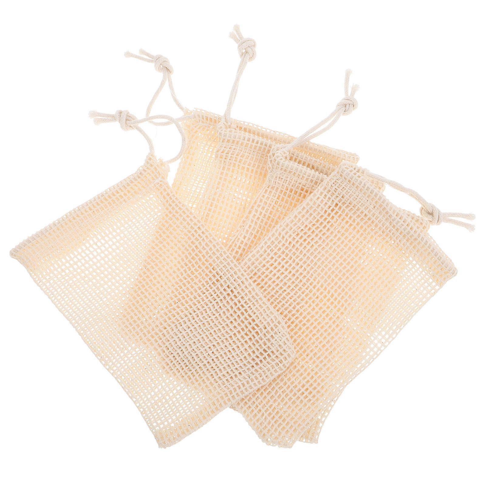 Cotton Linen Soap Mesh Bag for Foaming Shower Use 5Pcs Beige Set