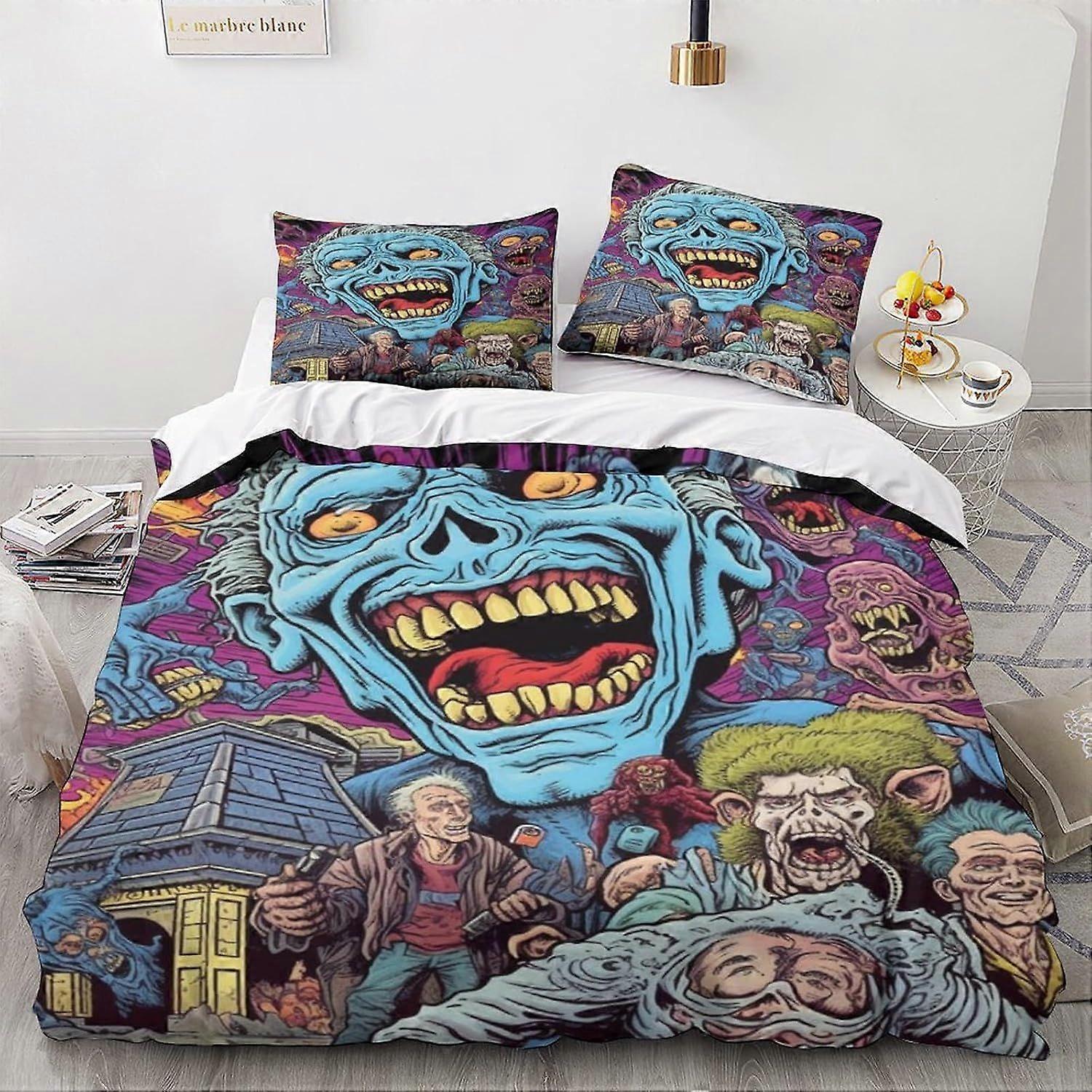 LikeEj monstros edredom capa carro vintage impressão design roupa de cama conjunto de microfibra macia com zíper fechamento cartoon colcha capa fronhas rei