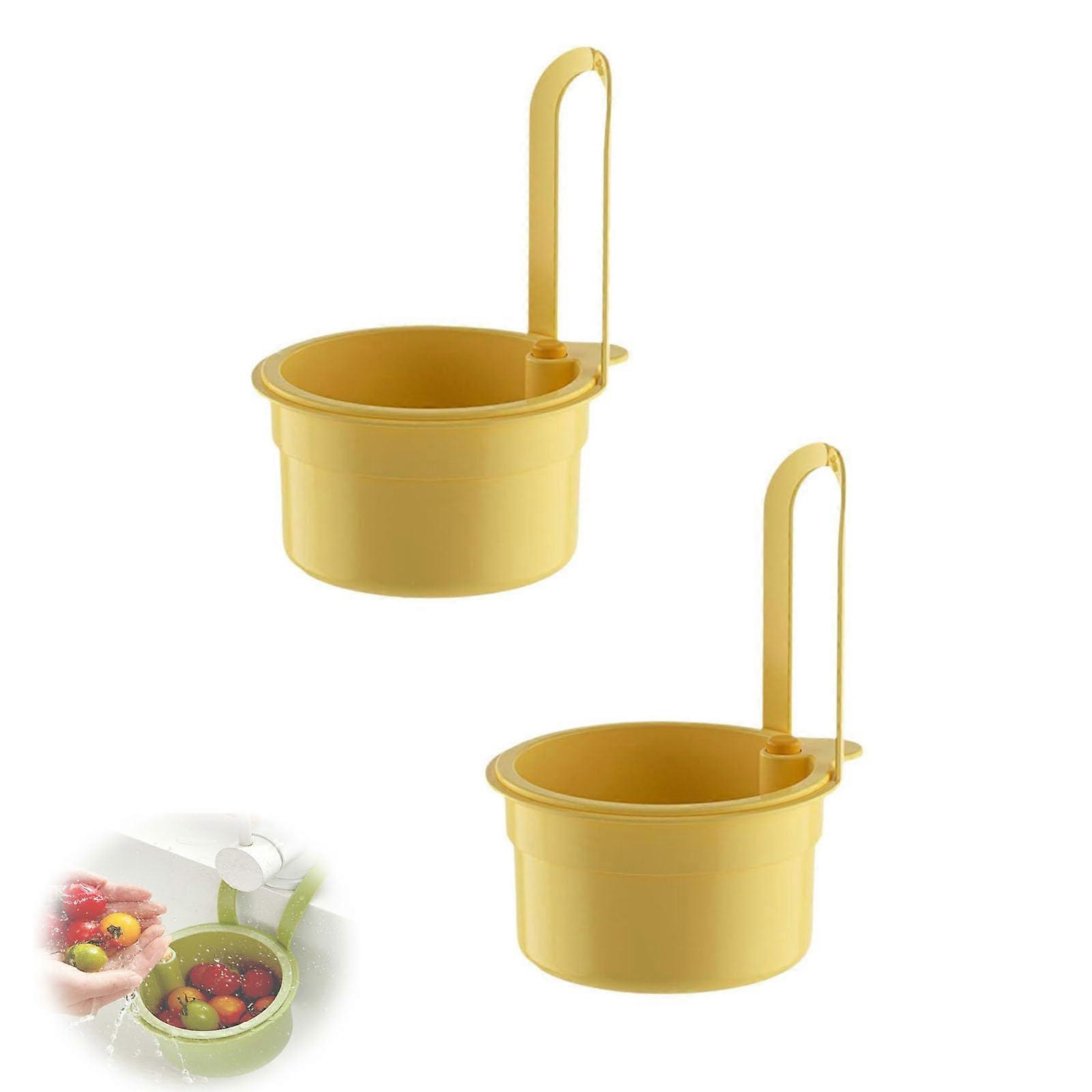 Sink Strainer Basket with Faucet Hanging Colander for Fruits and Vegetables, Easy Drain Filter, Set of 2 Yellow