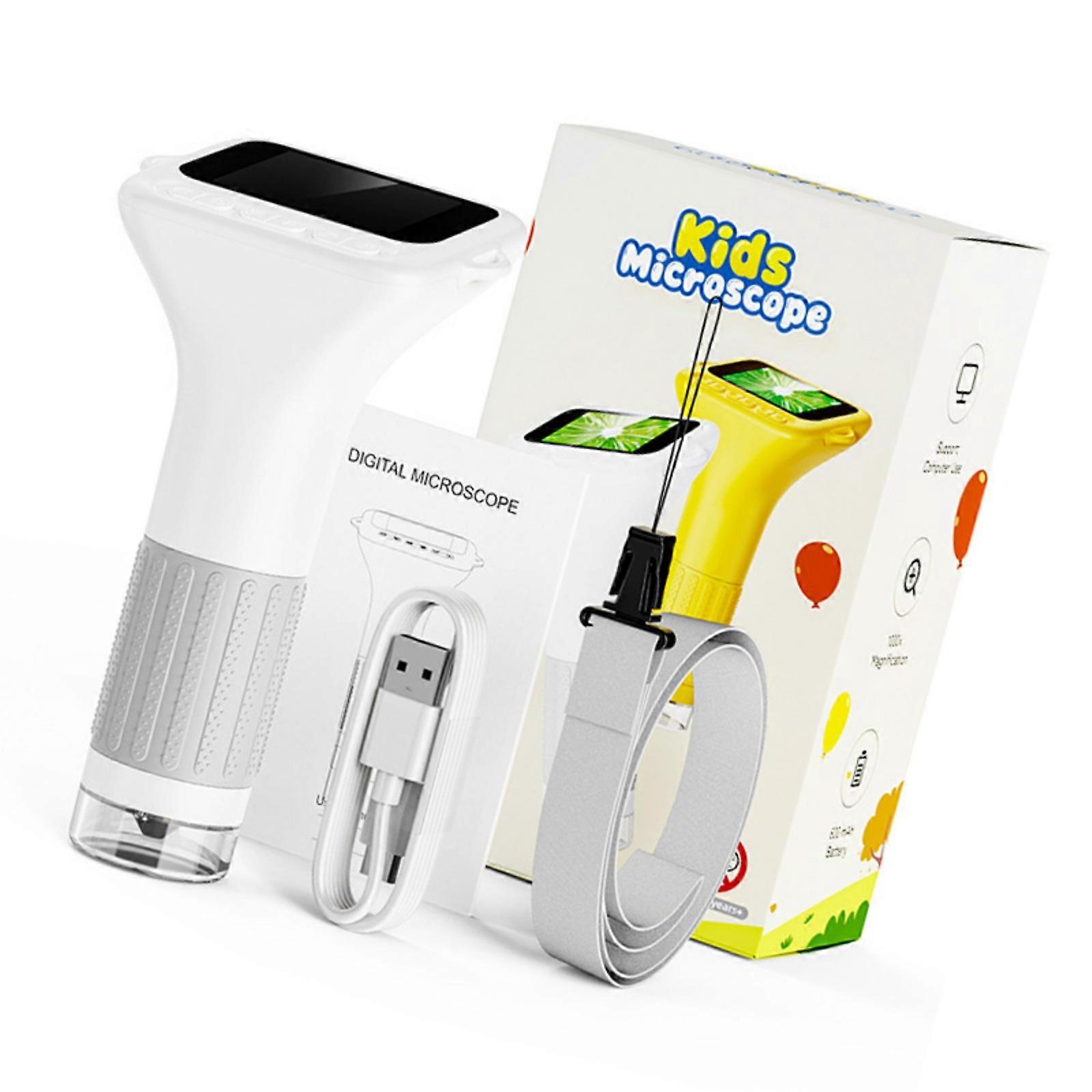 Handheld Magnifying Glass with LED Light Digital Microscope 1000x Magnification 2in Color Screen Pocket Microscopes  White