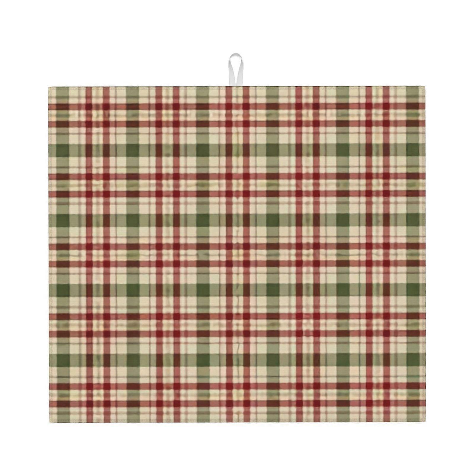 Christmas Plaid Dish Drying Mat For Kitchen Counter, Microfiber Dish Mat, Fast Absorbent Draining Pad