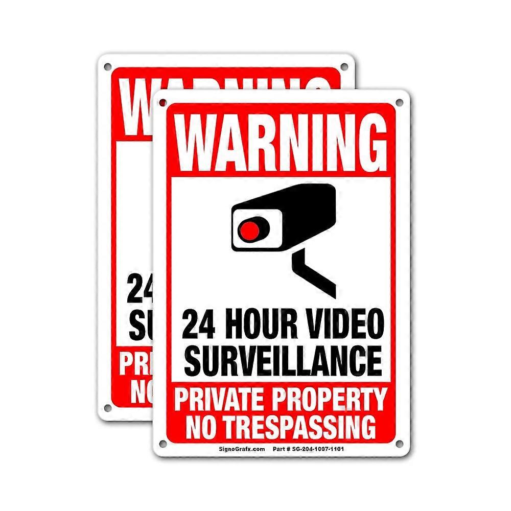Security Camera Surveillance Sign 2 Pack, Reflective No Trespassing CCTV for Home or Business, 10x7 Inch