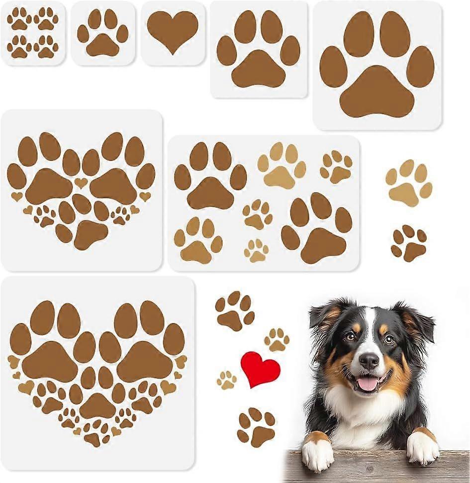 8Pcs Paw Print Stencils for Painting Reusable Cat Dog Paw Stencil Drawing Templates DIY Craft Paint Templates for Wall Home Decor Wood Burning Canvas 
