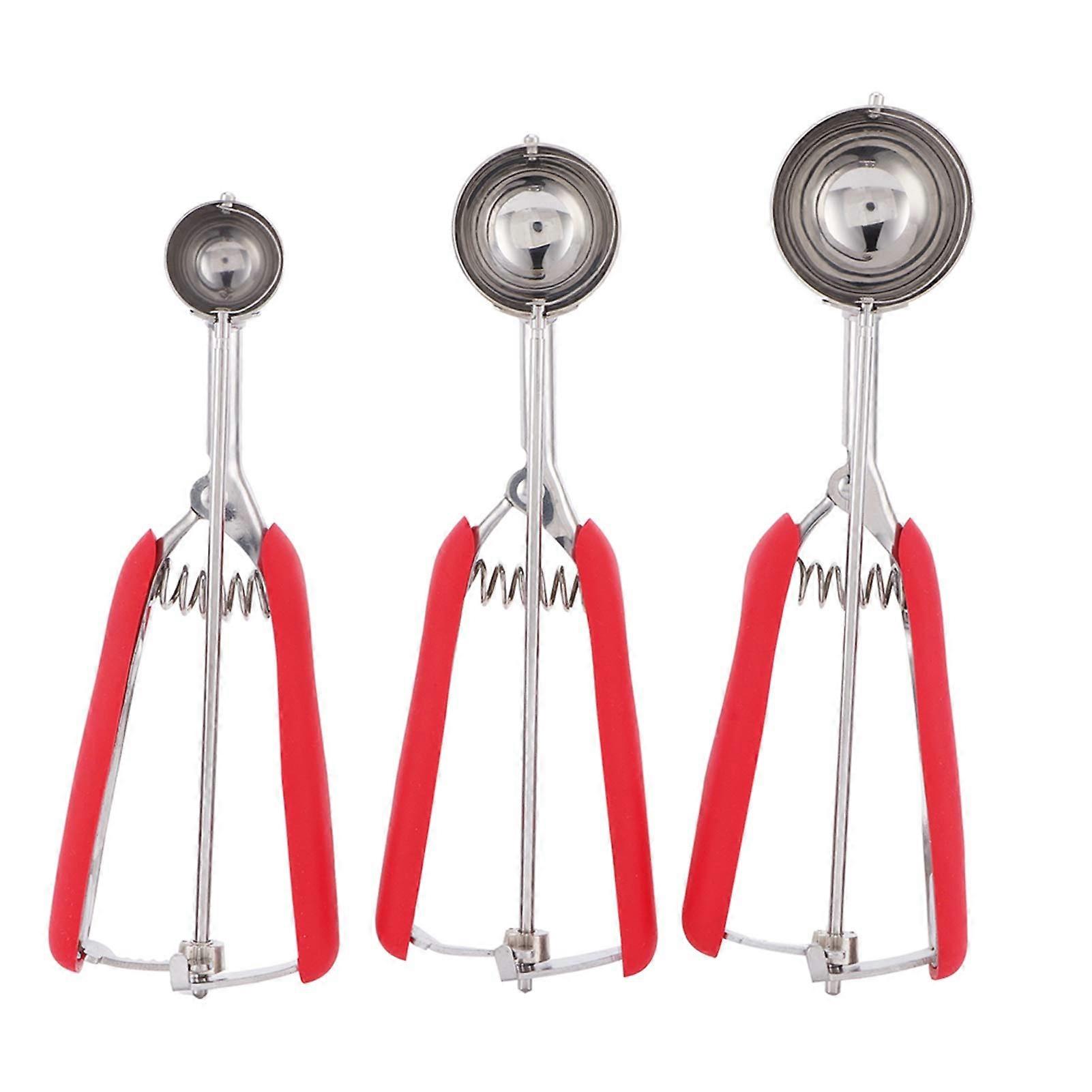 Ice Cream Scoop Set Stainless Steel 3 Sizes with Ergonomic Nonslip TPR Handle and Easy Release