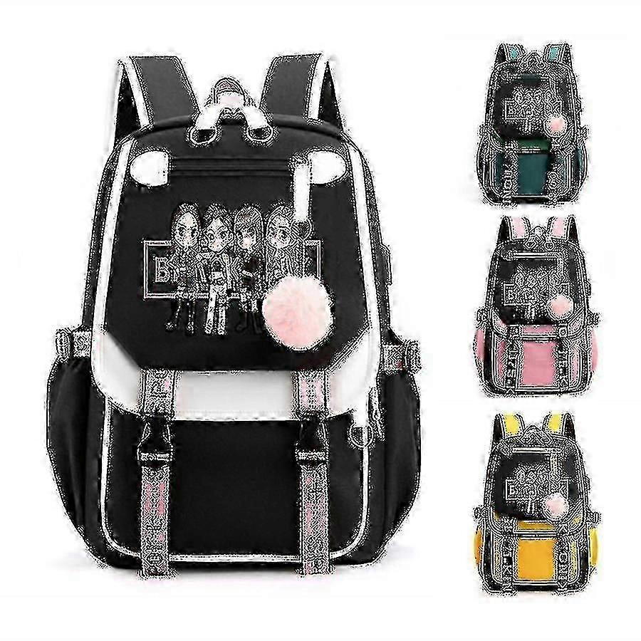 Blackpink حقيبة ظهر حقيبة كمبيوتر محمول حقيبة مدرسية حقيبة مكتبية مع منفذ سماعة شحن USB