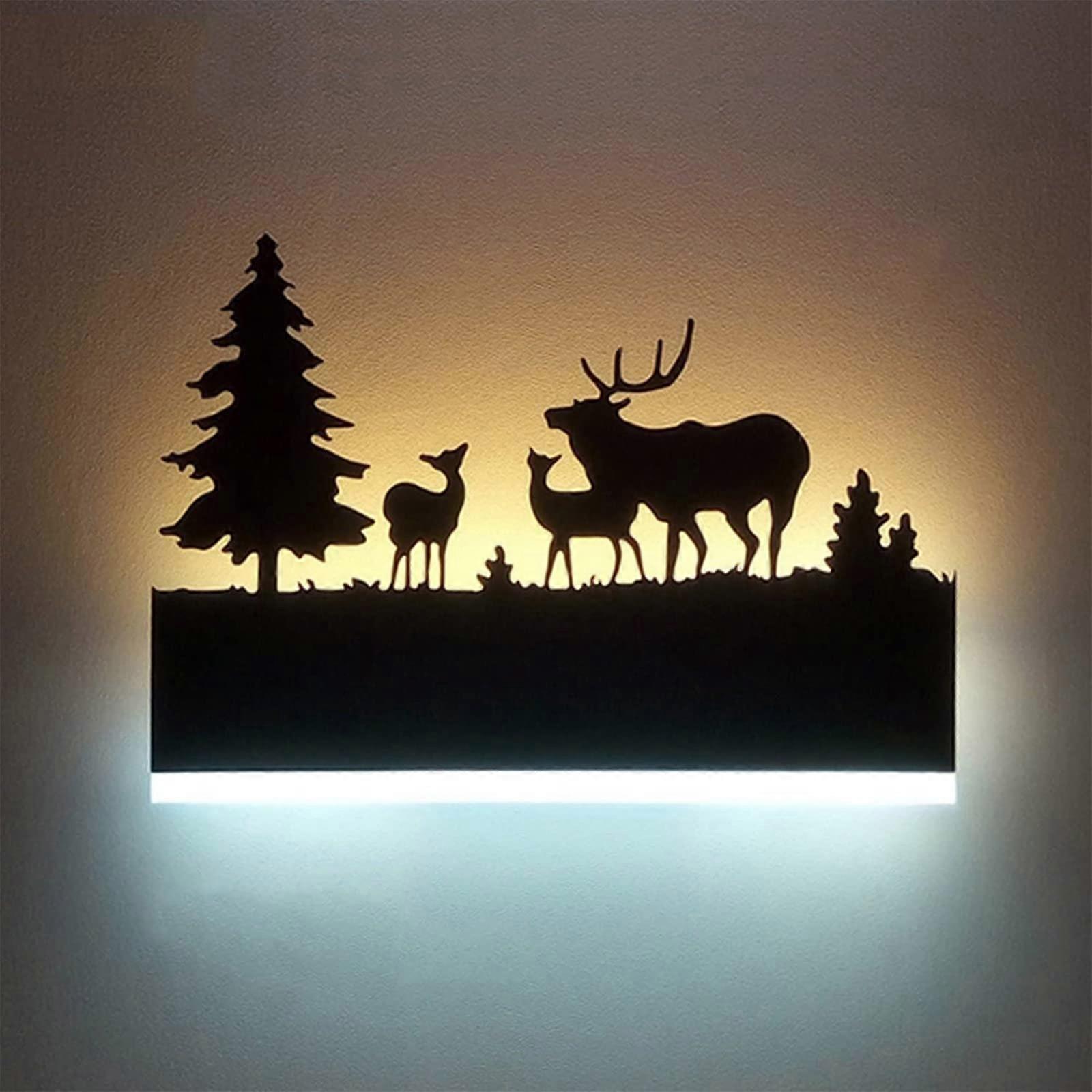 LED Wall Sconce with Dual Light Temperature, Decorative Deer Pattern Indoor Wall Light 12W