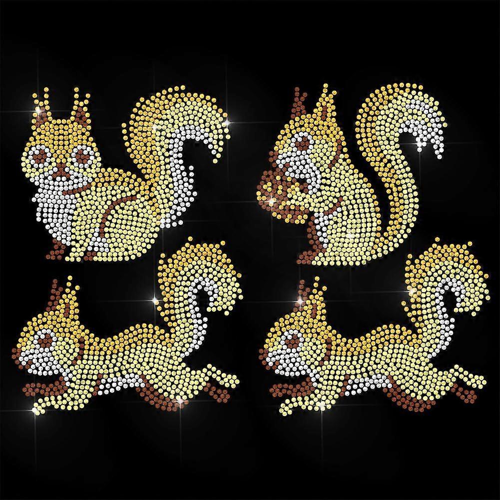 Yellow Rhinestone Iron on Transfer Squirrel Bling Diamond Hotfix Patches for Clothes 11.6"x8.2" Large Iron On Sequin Applique for Jeans Caps Bag T-Shi