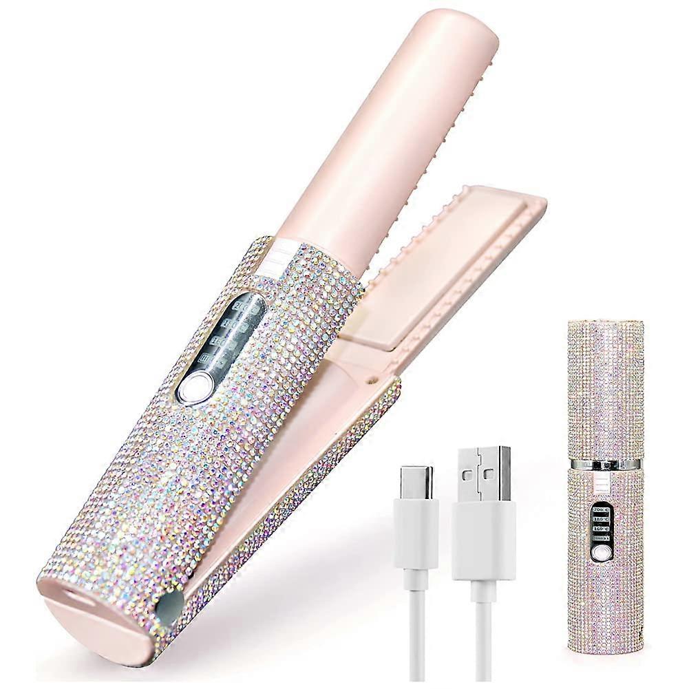 2 in 1 Hair Straightener Brush and Curler, USB Rechargeable, Fast Styling, Compact Travel Size