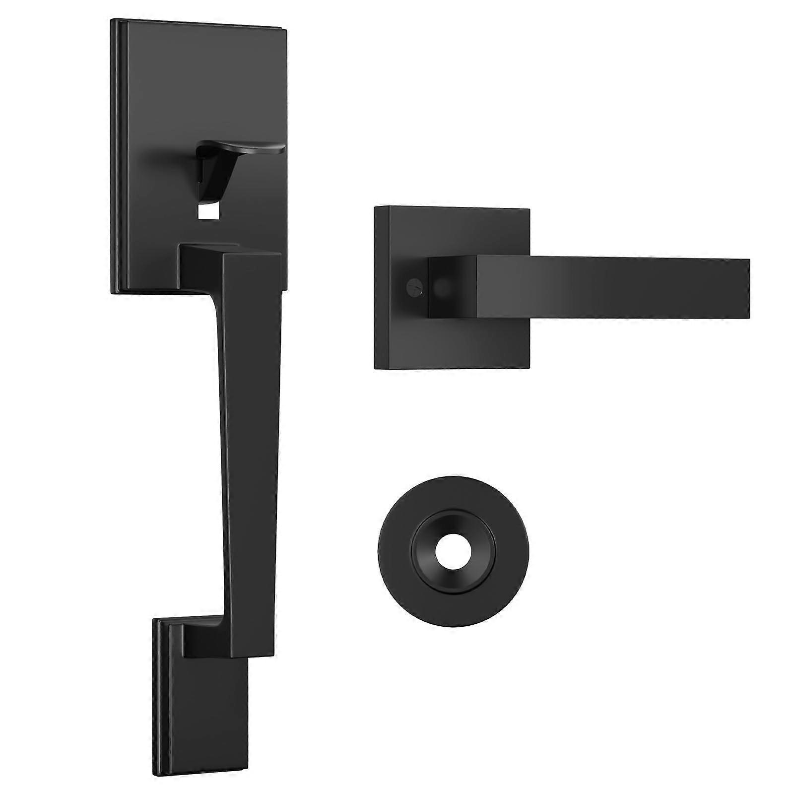 Front Door Lock Set with Modern Matte Black Door Handle, Heavy Duty Reversible Lever for Left or Right Hand Doors