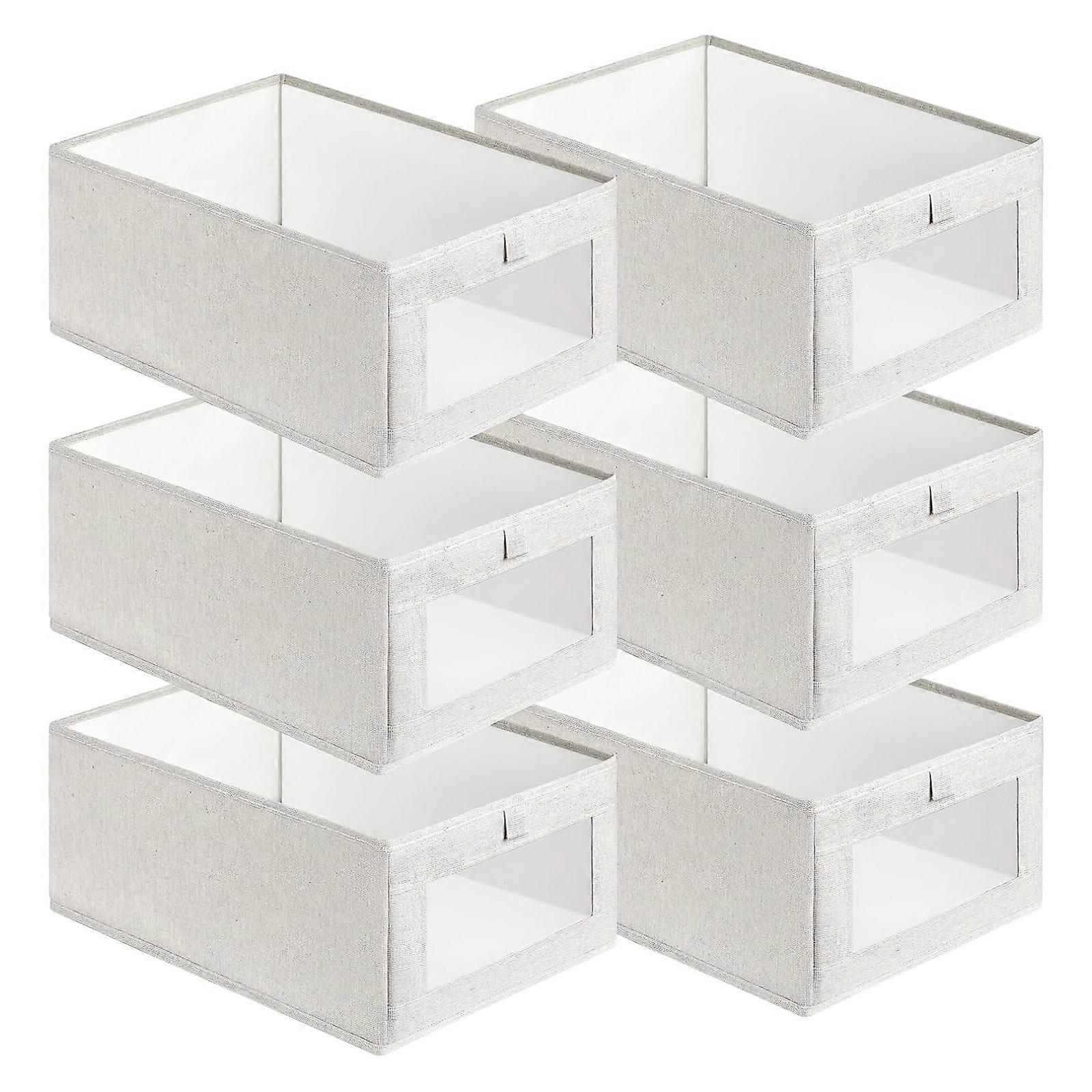 6 Pcs Foldable Linen Storage Bins with Clear Window for Clothes Bedding Toys Books Closet (Beige)