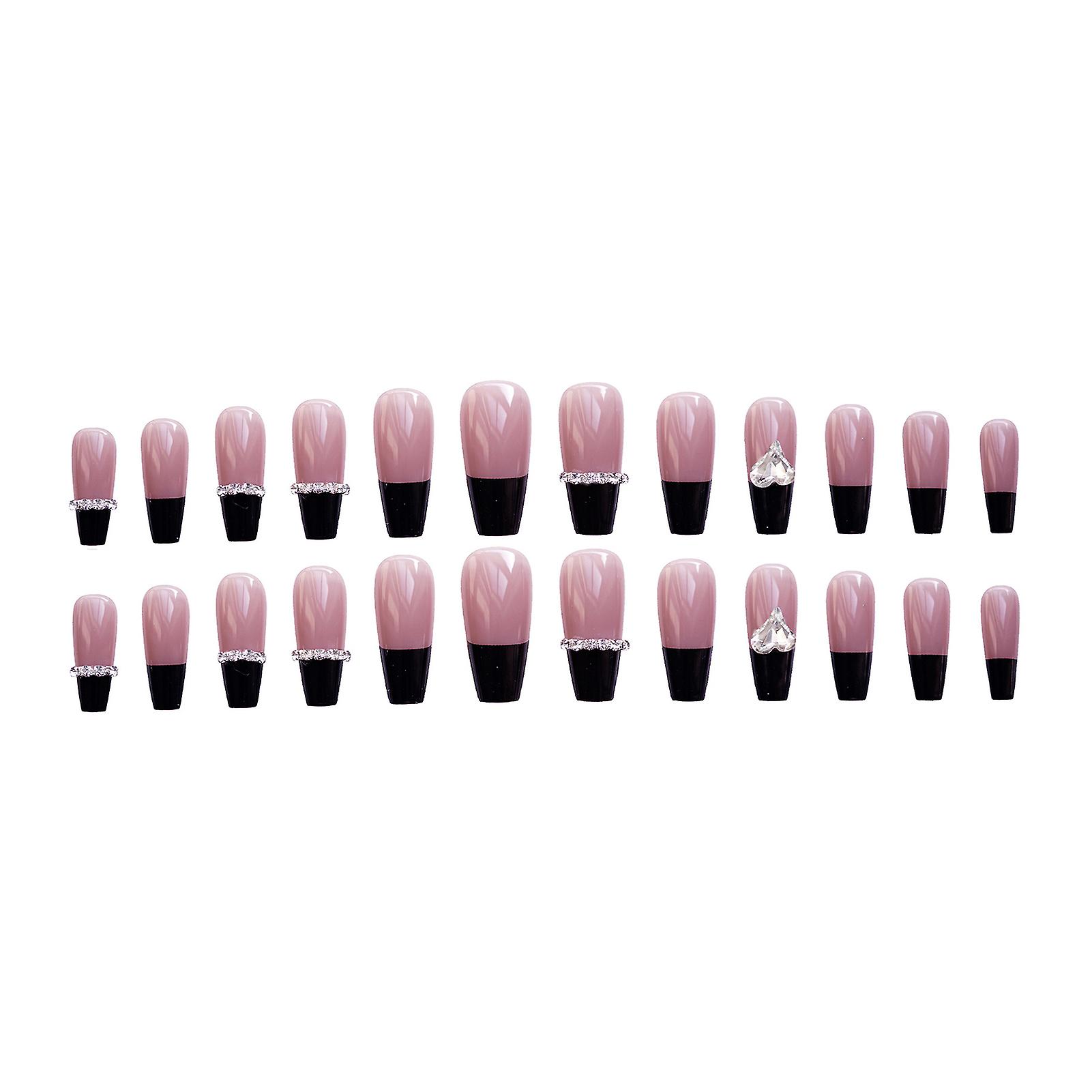 24pcs Long Press On Nails Rhinestones Design Sweet Style Full Coverage Nails