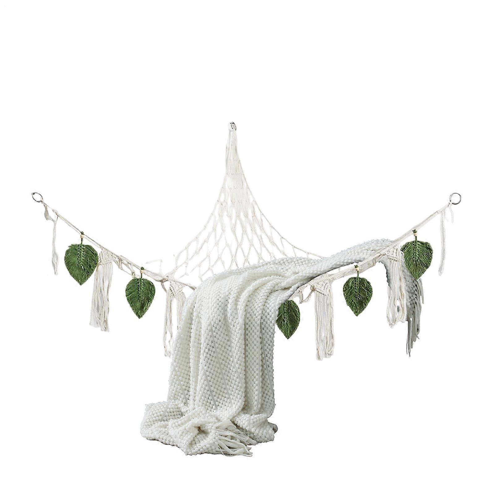Stuffed Animal Storage Hammock, Boho Macrame Corner Toy Organizer Net for Kids Room, White Green