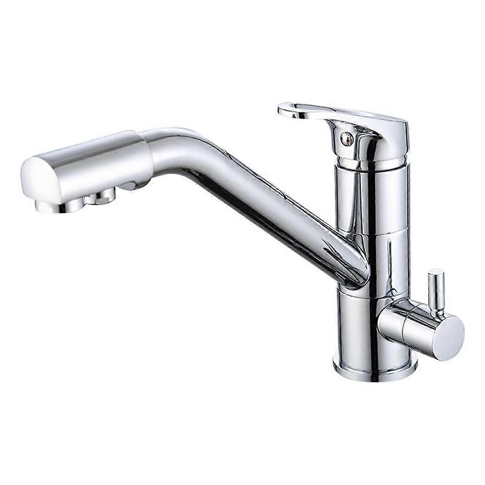 3 Way Kitchen Mixer Tap with Water Filter, 360° Swivel Spout, Chrome Dual Handle Faucet