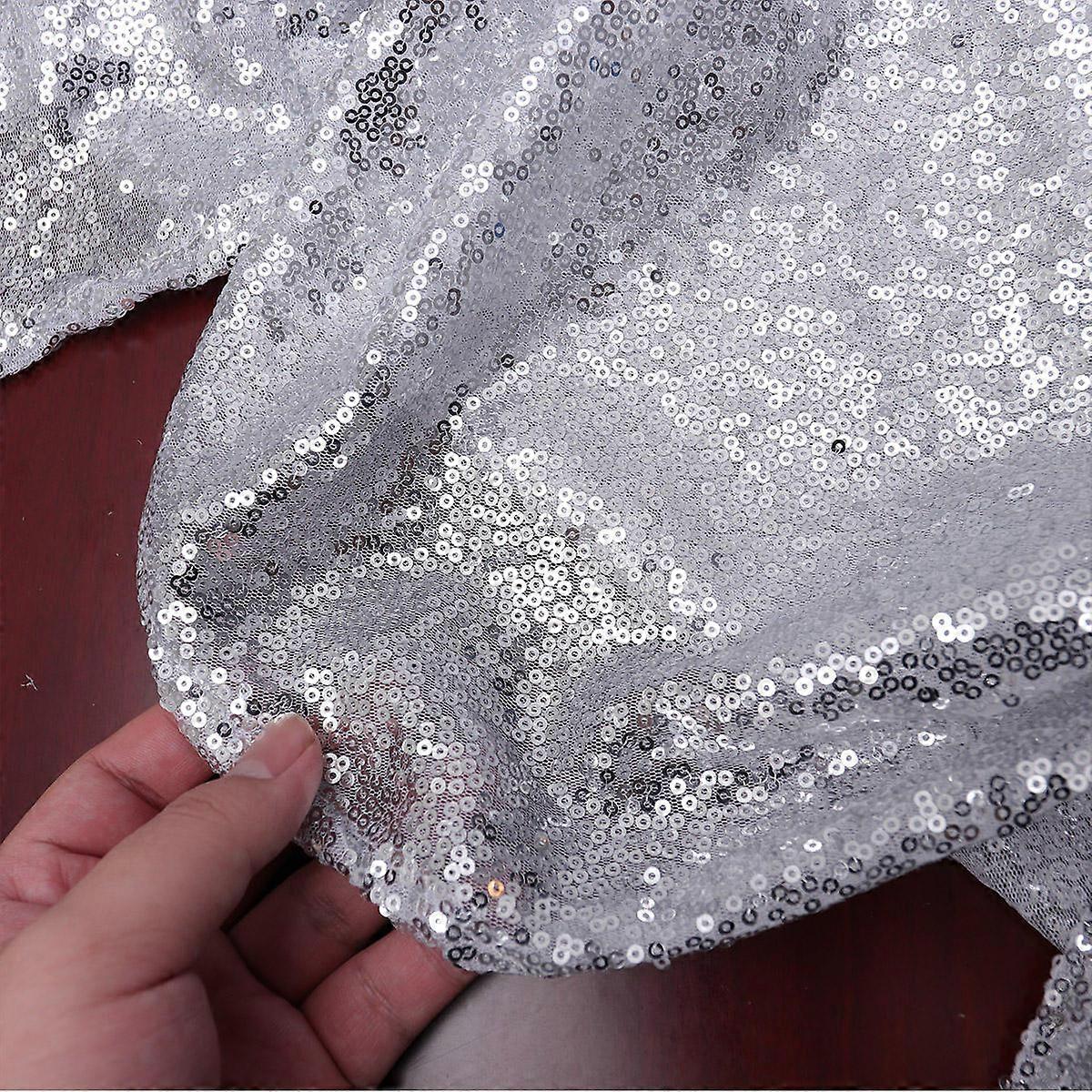 Sequin Table Cover Round Tablecloth for Wedding Silver Shiny Decoration