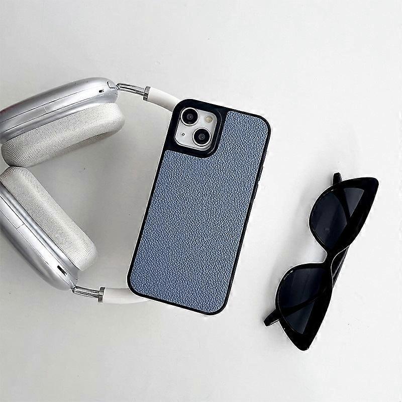 Case For Iphone 13 Large Pore Leather Texture-single Shell-blue Solid Silicone Thin Simple Har No5840