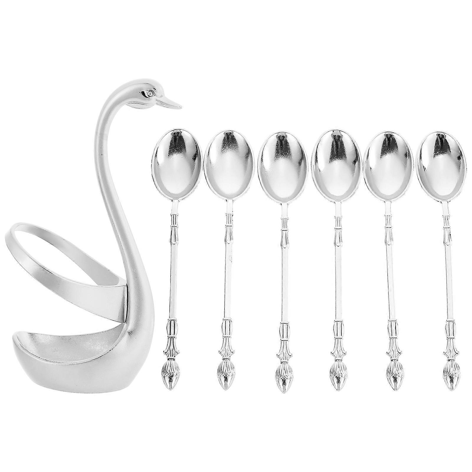 Creative Dinnerware Set Alloy Swan Base Fruit Spoons for Home Use 5Sets