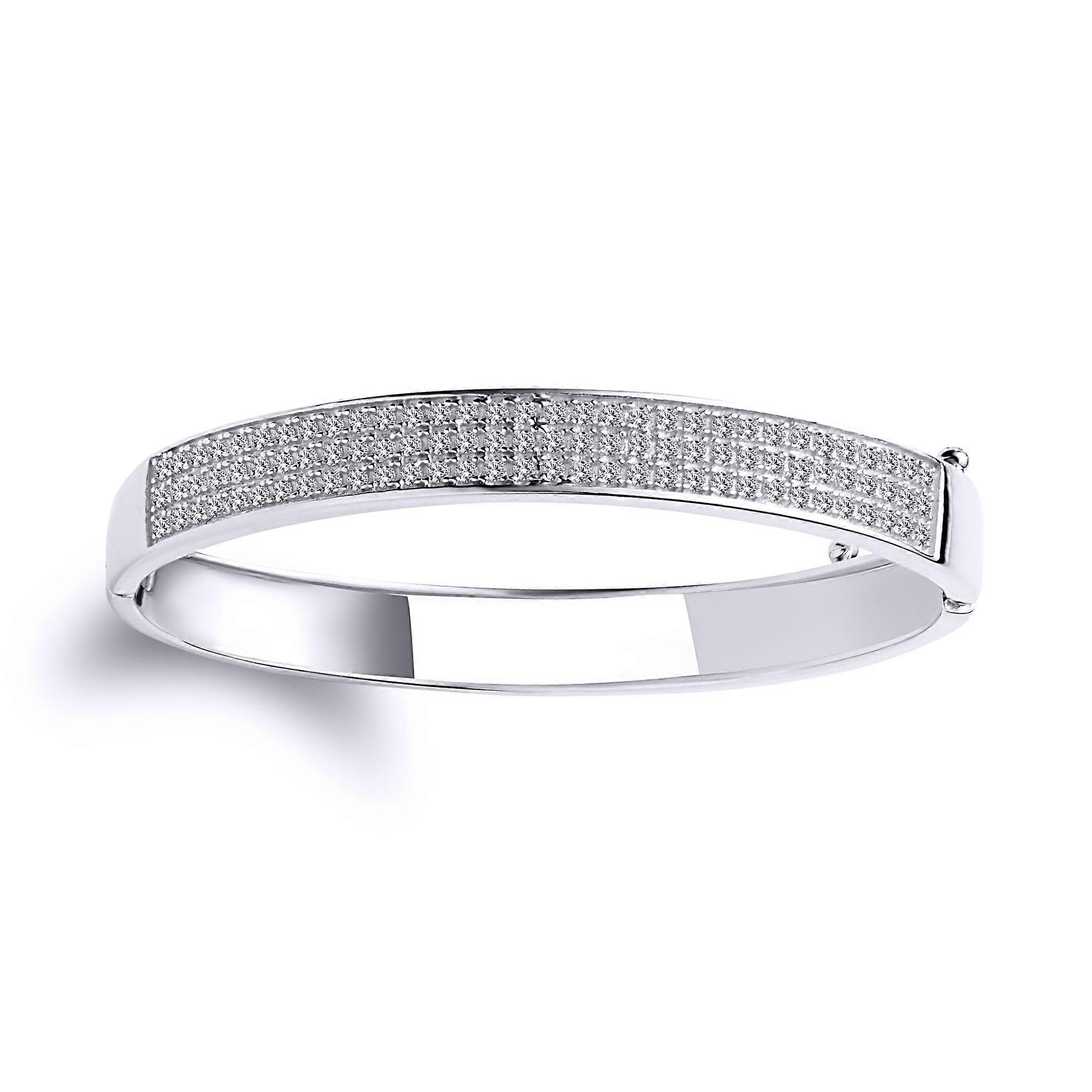 Jewelco London Kids Rhodium Plated Sterling Silver CZ 3 Row Encrusted Eternity Baby Bangle Bracelet 5mm