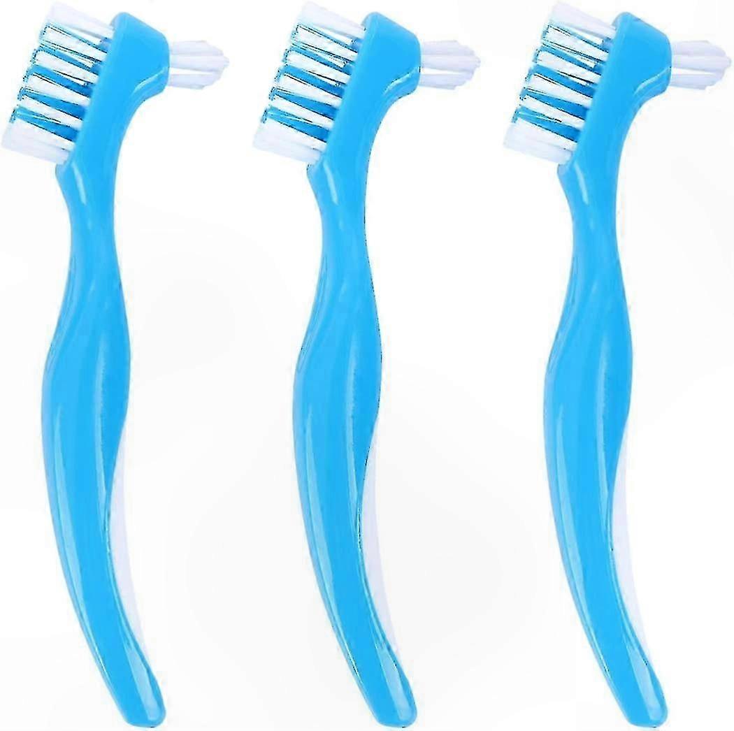 Denture Cleaning Brush Double Head Travel Design Blue 3 Pack