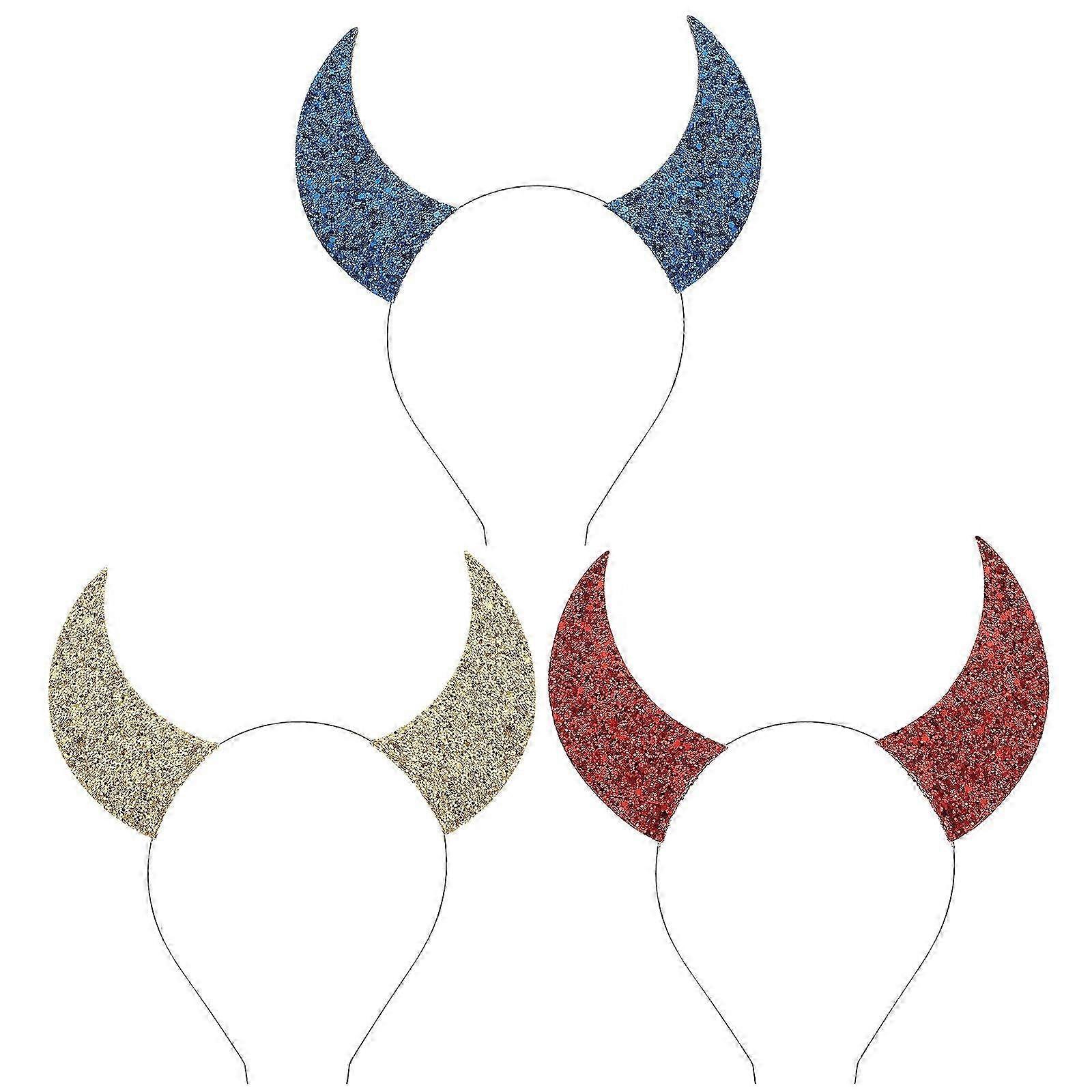 Spooky 3Pcs Halloween Theme Devil Horns Sequin Headbands for Cosplay