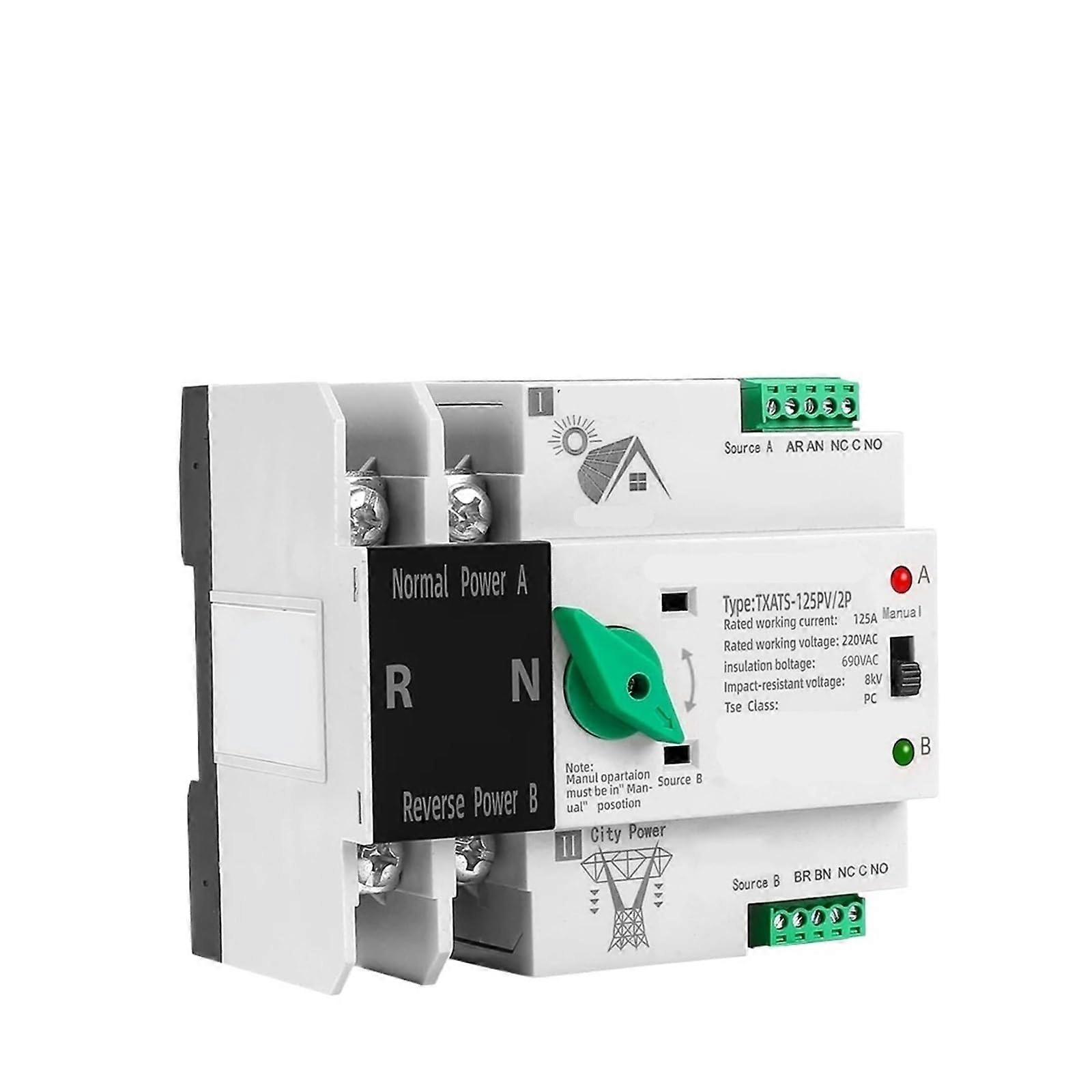 Dual Power Automatic Transfer Switch 4P 63A, Rail Mounted ATS for Generator and Mains, Continuous Supply