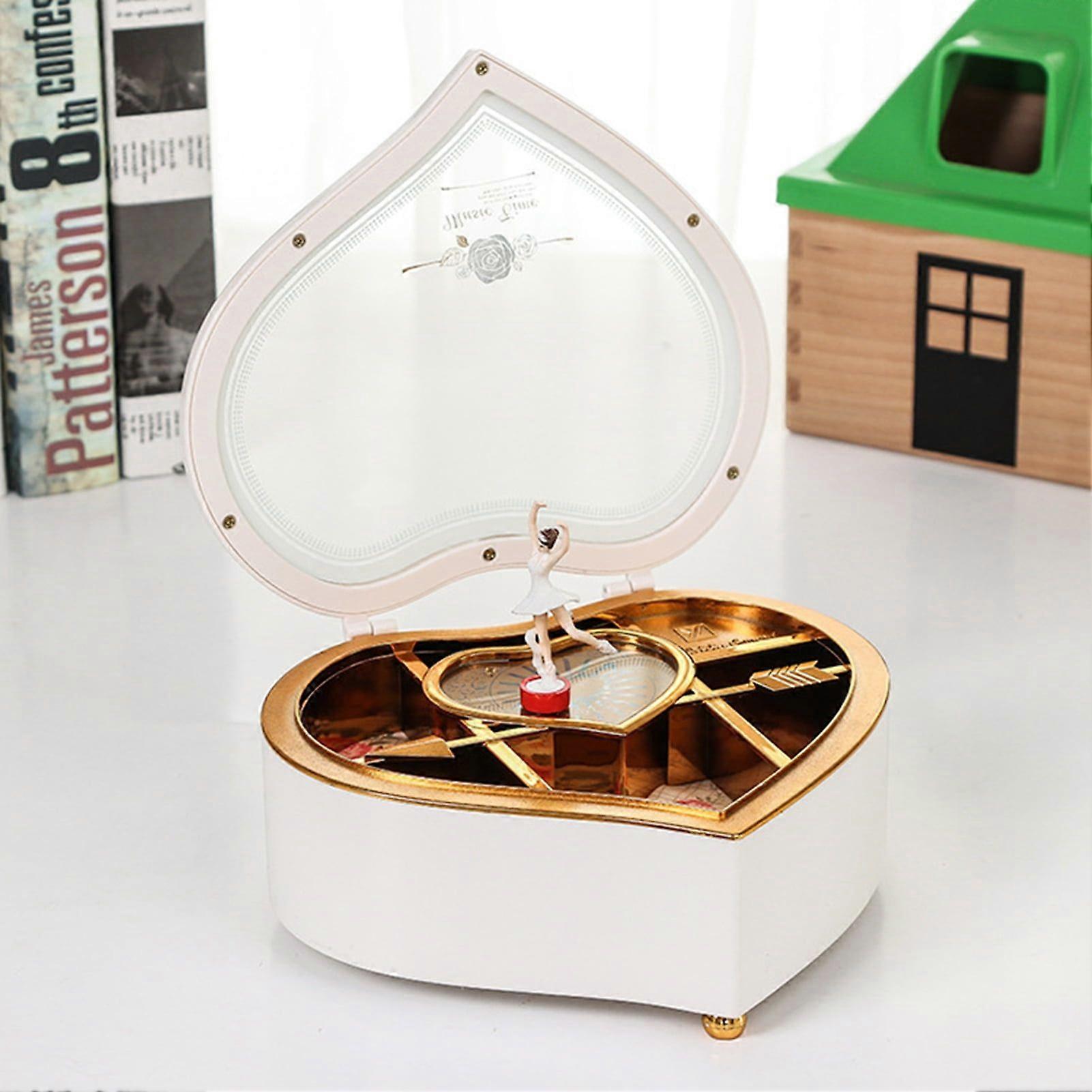 Music Trinket Box Ballerina Design Heart Shape Plastic Multi-grids Clockwork