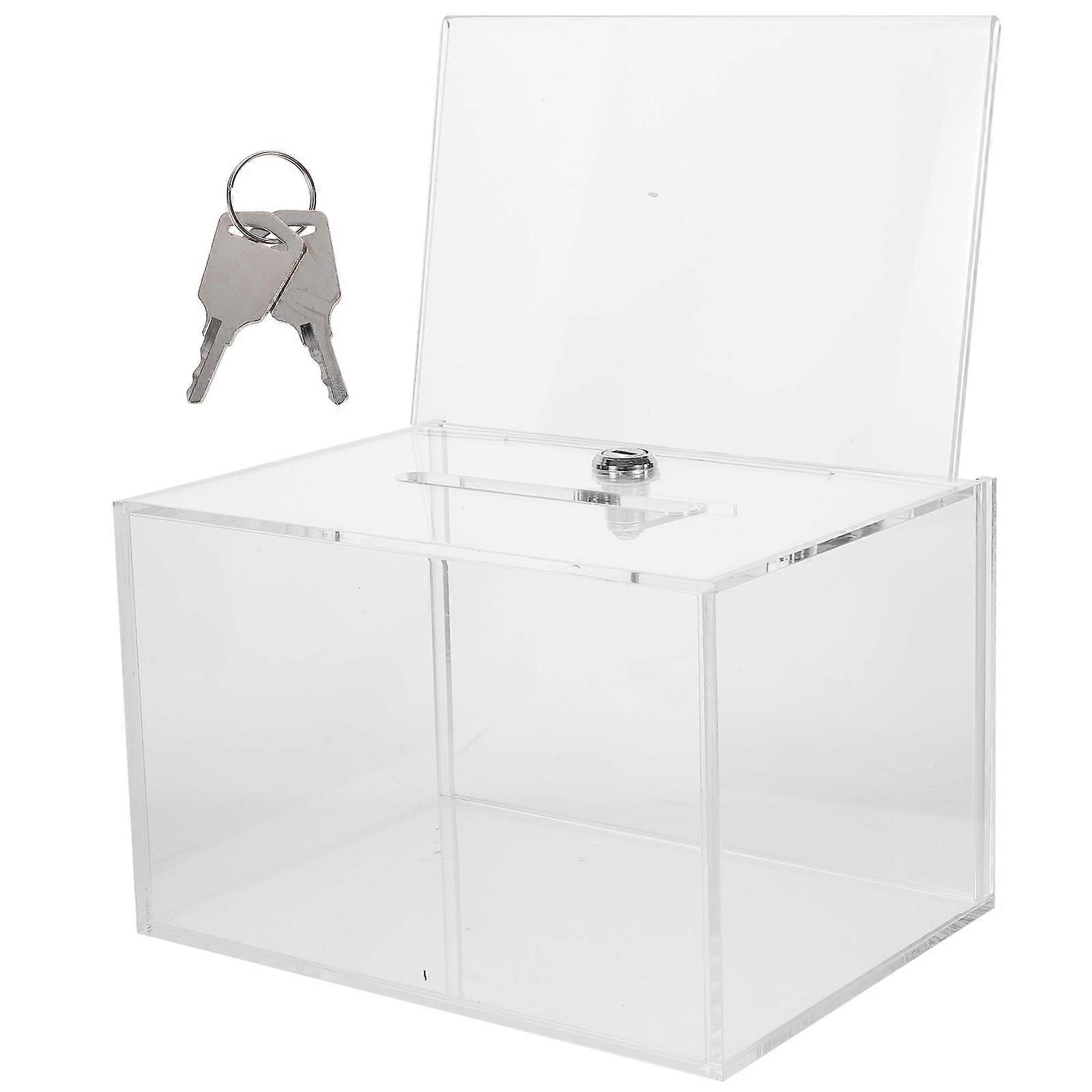 Transparent Fundraising Donation Box with Lock for Storage 1Set Acrylic