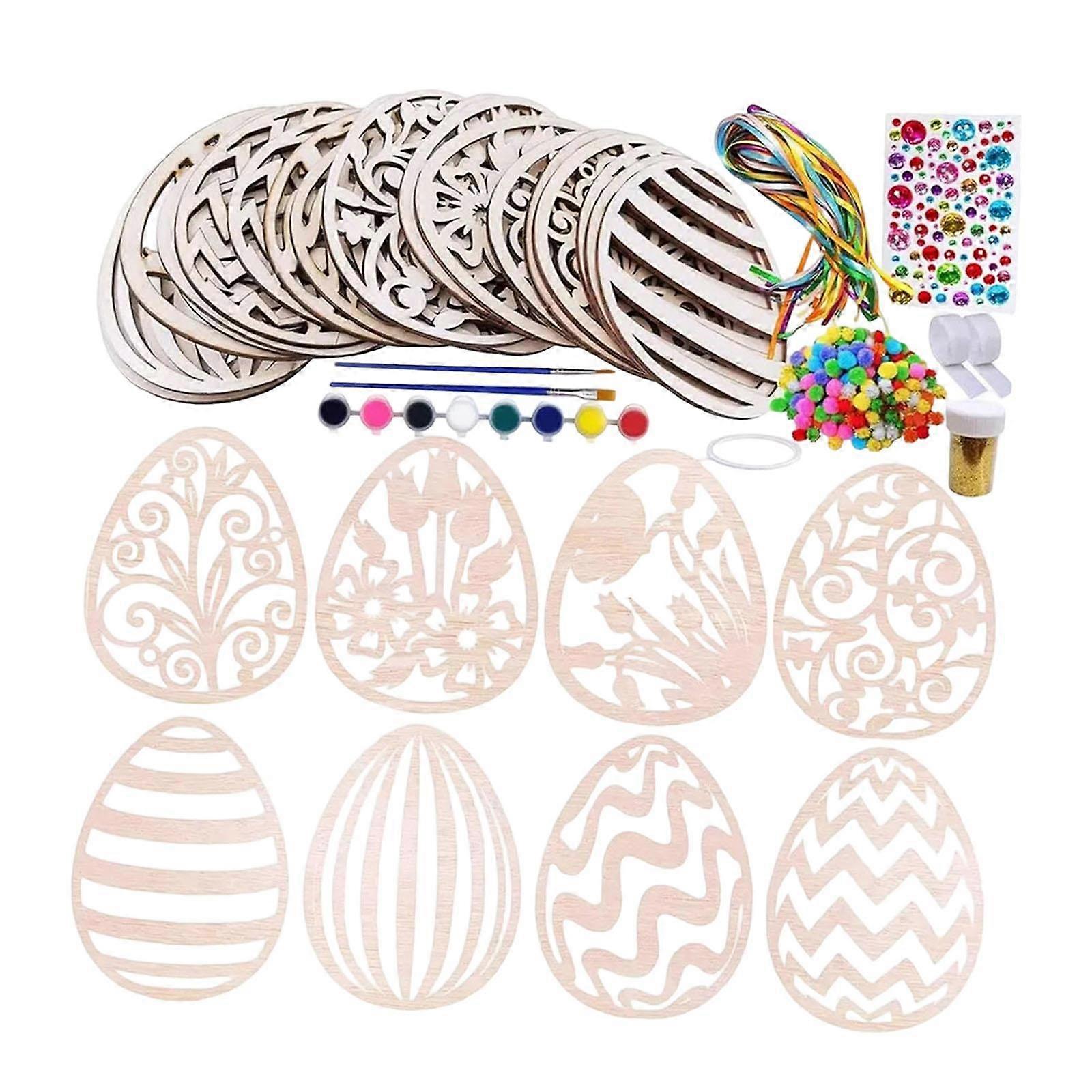 24Pcs Easter Wooden Egg Cutouts Unfinished for Easter Decorations Classroom