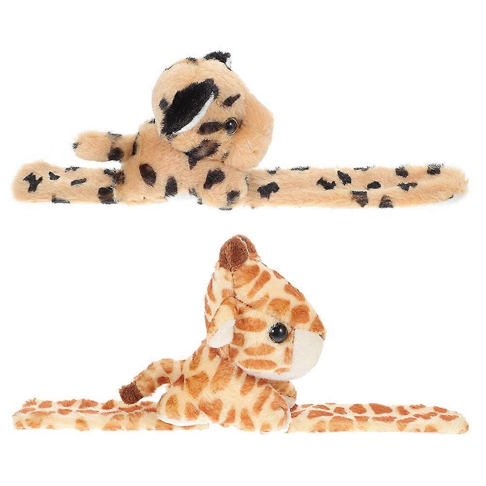 Animal Pattern Slap Bracelets Plush Wristbands for Decoration 2Pcs