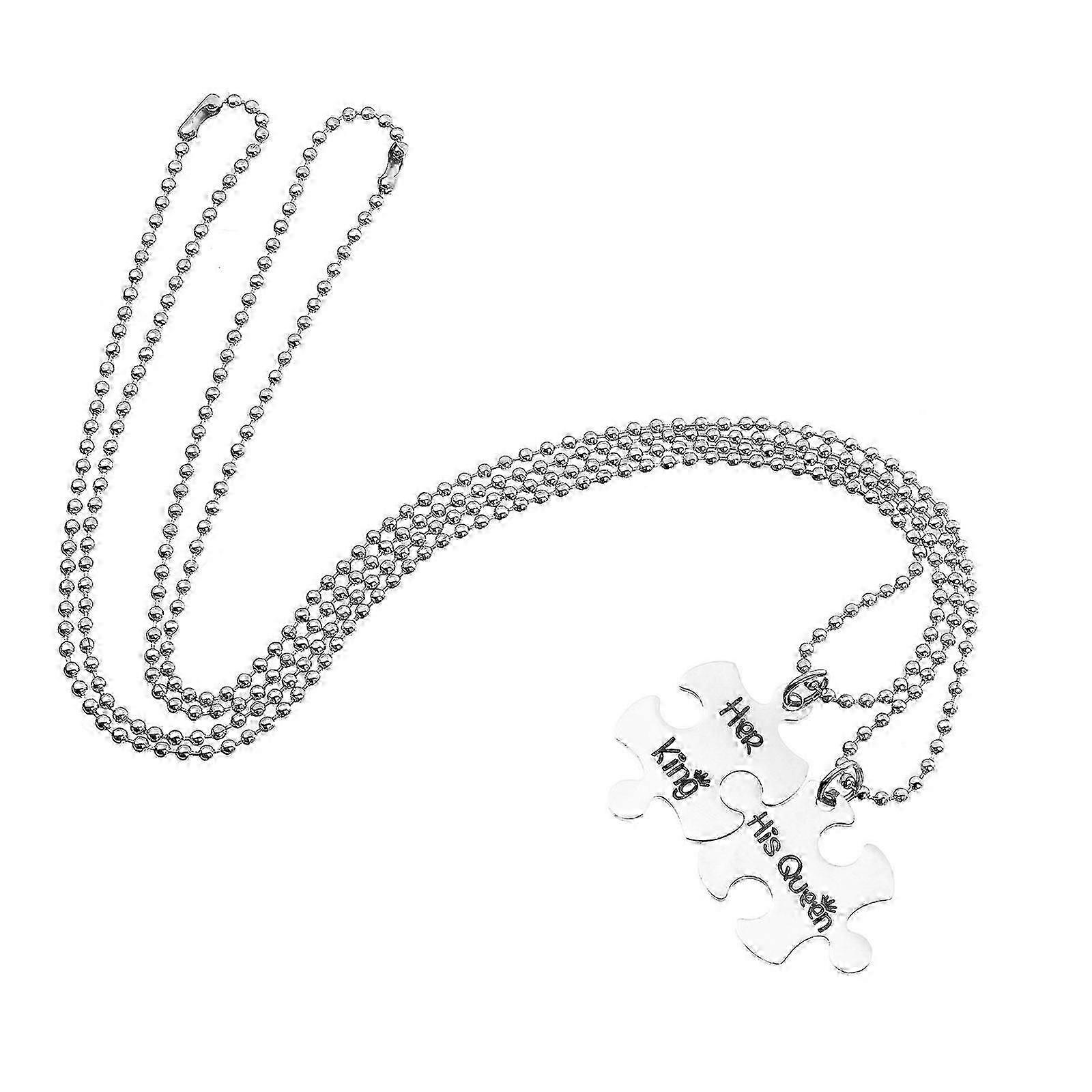 Couples Matching Puzzle Necklaces, Silver, 2 Pack