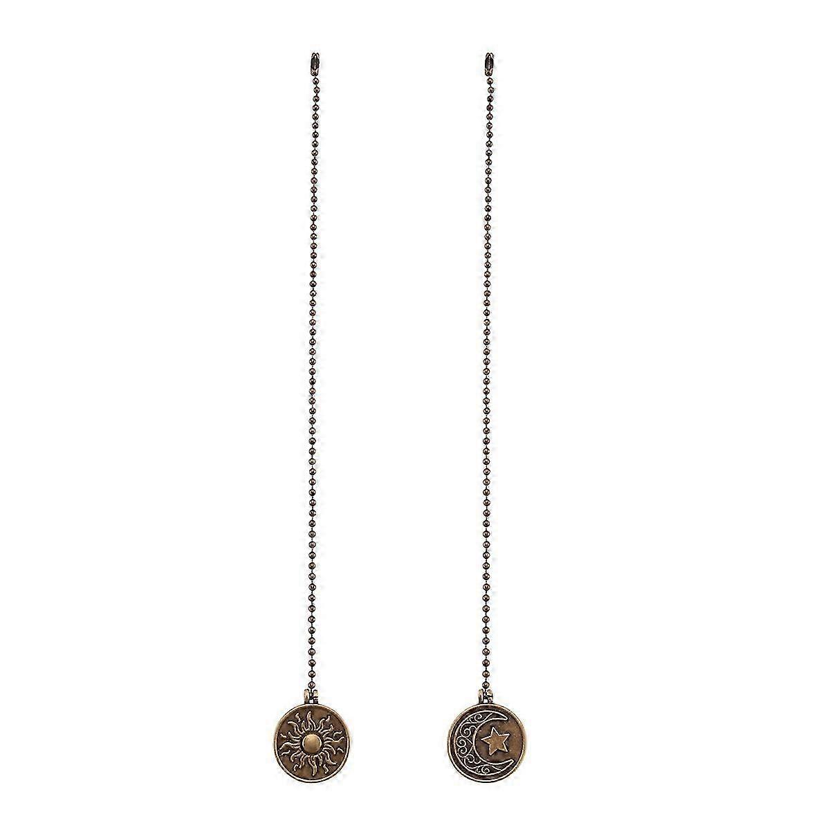 2Pcs Ceiling Fan Pull Chain Set Sun & Moon Pattern Pull Chains Extension Copper Beaded Ball Fan Pull