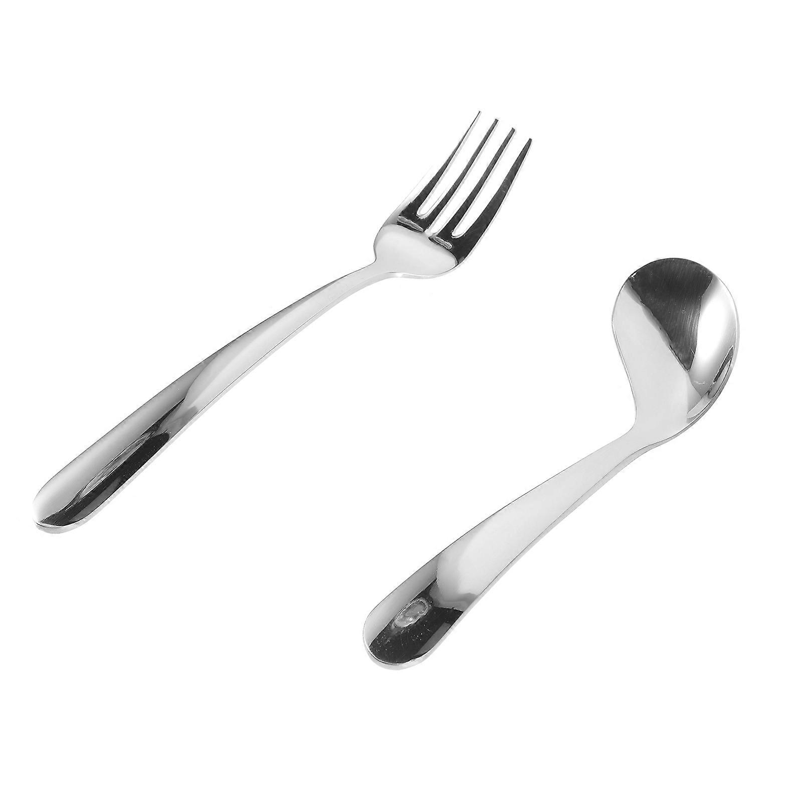 Patients Angled Spoon Tableware with Feeding Angled Fork 1Set Silver