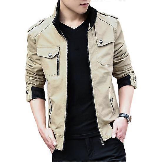 Men Cargo Jacket Stand Collar Long Sleeve Multi Pockets Jacket Coat