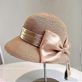 Damen-Strohhut aus Bast, mit Schleife, Sommerhut für draußen, Sonnenhut für Hochzeiten und Partys