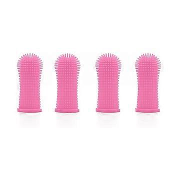 Set of 4 - Pink, 360 Soft Silicone Dog and Cat Finger Brushes for Pets Teeth Cleaning, Multicolor