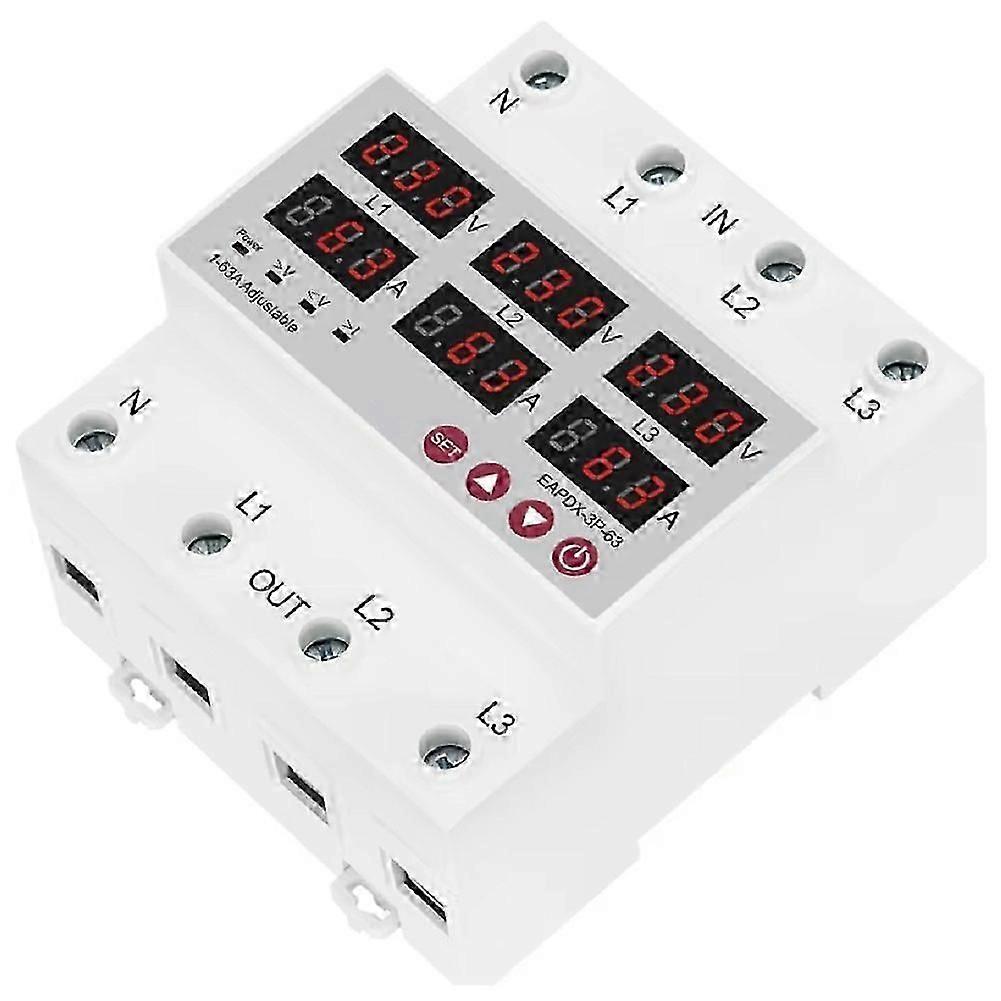 Three Phase Adjustable over and Under Voltage Protector Relay with Current Protection with Automatic Reset Function 100A
