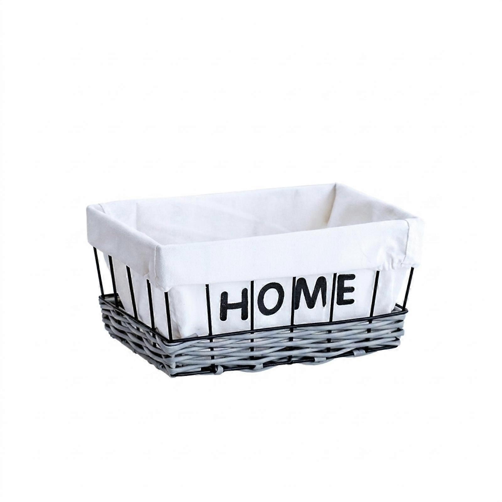 Wire Basket with Textile Liner Rectangular Canvas Storage Bin Open-Top Storage