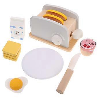 1 Set Wooden Toaster Toy Pretend Play Breakfast Accessories Montessori Kitchen Playset Dollhouse Bread Machine Accessories for Toddlers